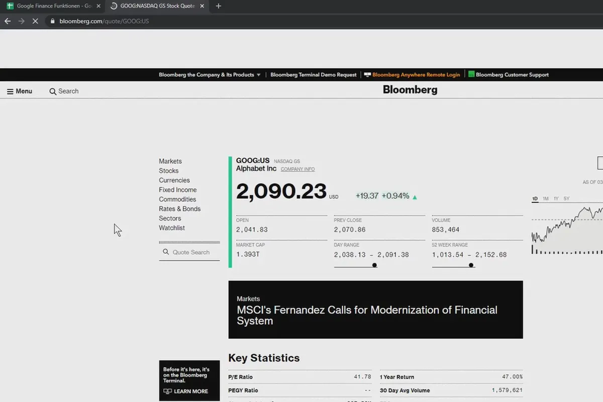 Tutoriel Google Sheets : 9.1 Google Finance