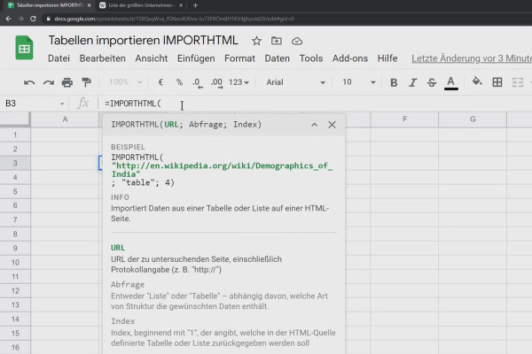 Google Sheets Eğitimi: 9.3 IMPORTHTML