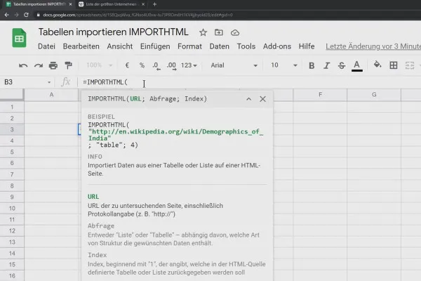 Google Sheets Tutoriel : 9.3 IMPORTHTML