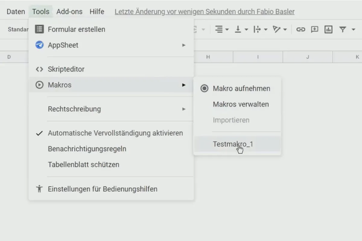 Google Sheets-Tutorial: 10.3 Makros