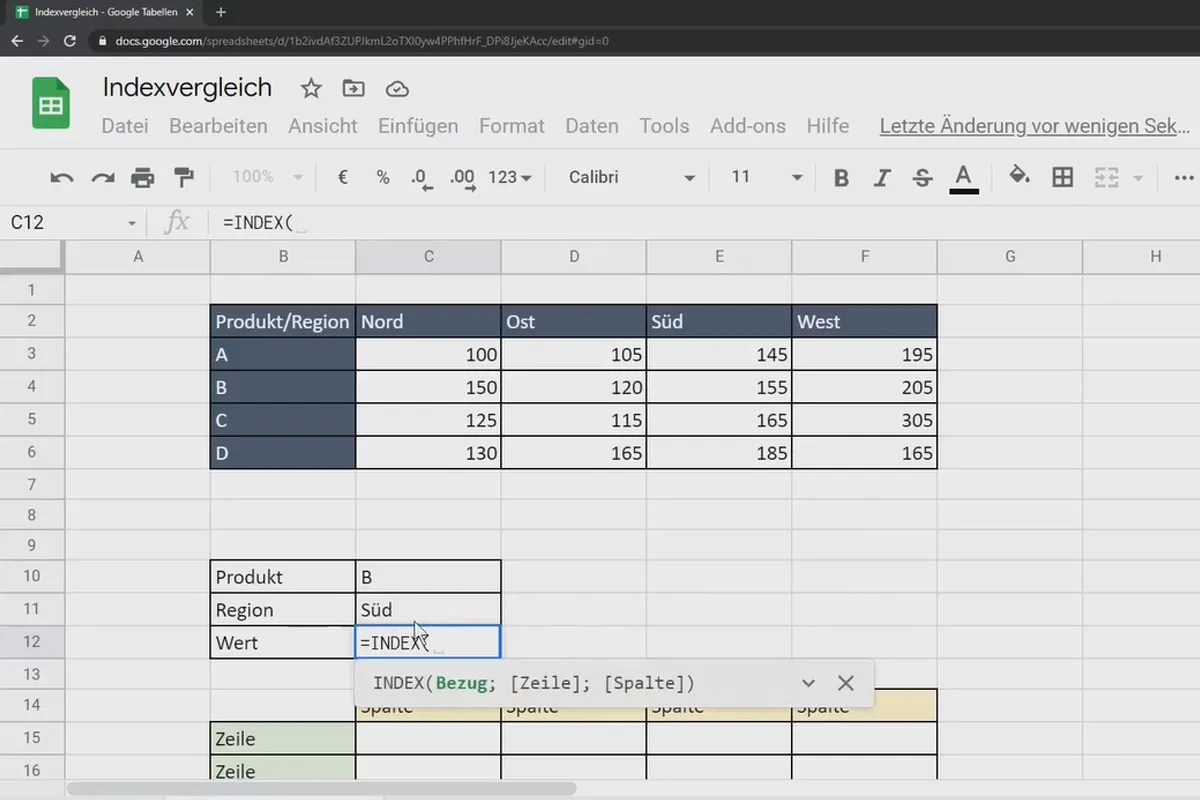 Google Sheets-Tutorial: 10.4 Indexvergleich