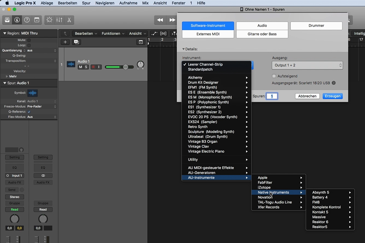 Logic Pro X ile müzik prodüksiyonuna giriş: 3.1. Spurlar oluşturma