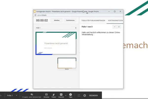 Google Slides-Tutorial: 4.1 | Präsentationsnotizen