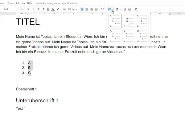 Google Docs-Tutorial: 4.1 | Zentrieren, Zeilenabstand und Nummerierung