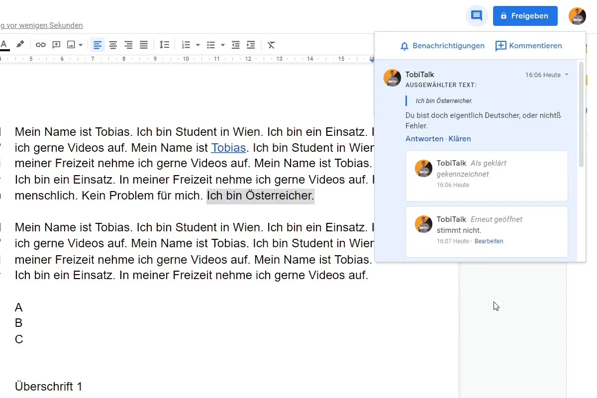 Google Docs-Tutorial: 5.3 | Kommentare hinzufügen