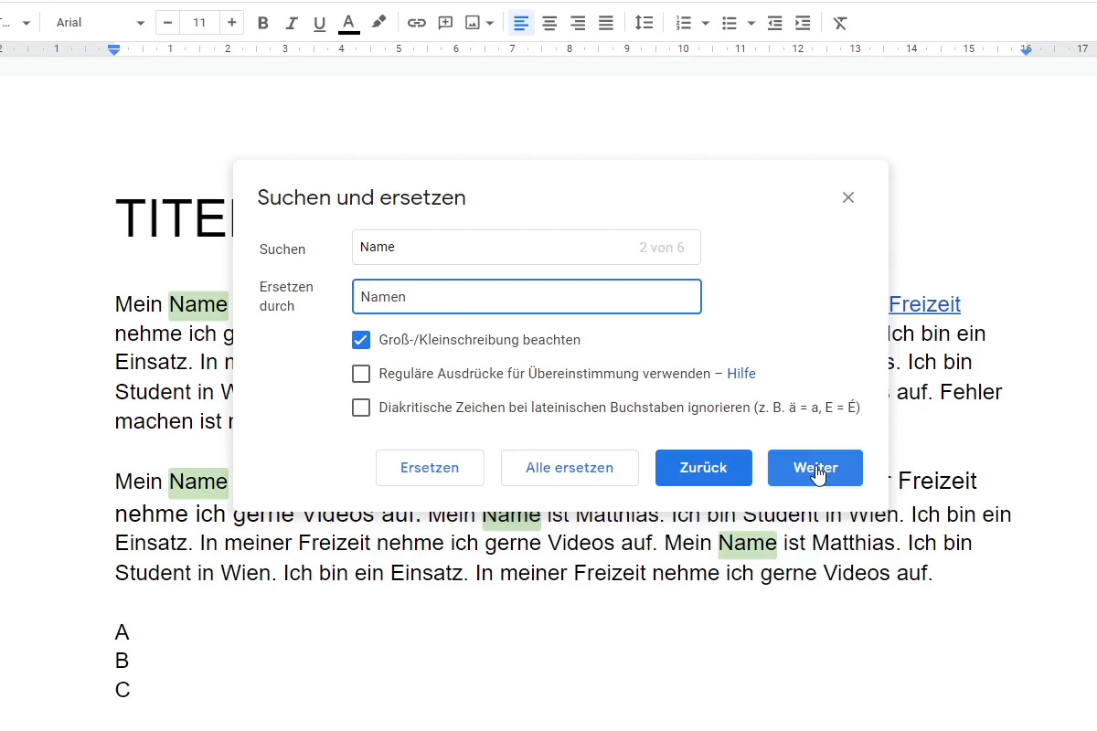 Google Docs Tutorial: 5.5 | Search and Replace
