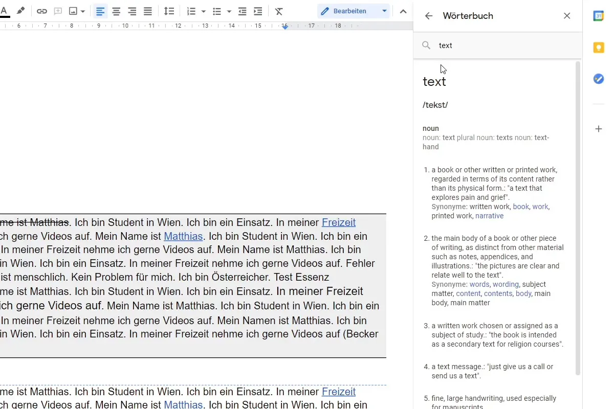 Google Docs-Tutorial: 11.1 | Wörterbuch