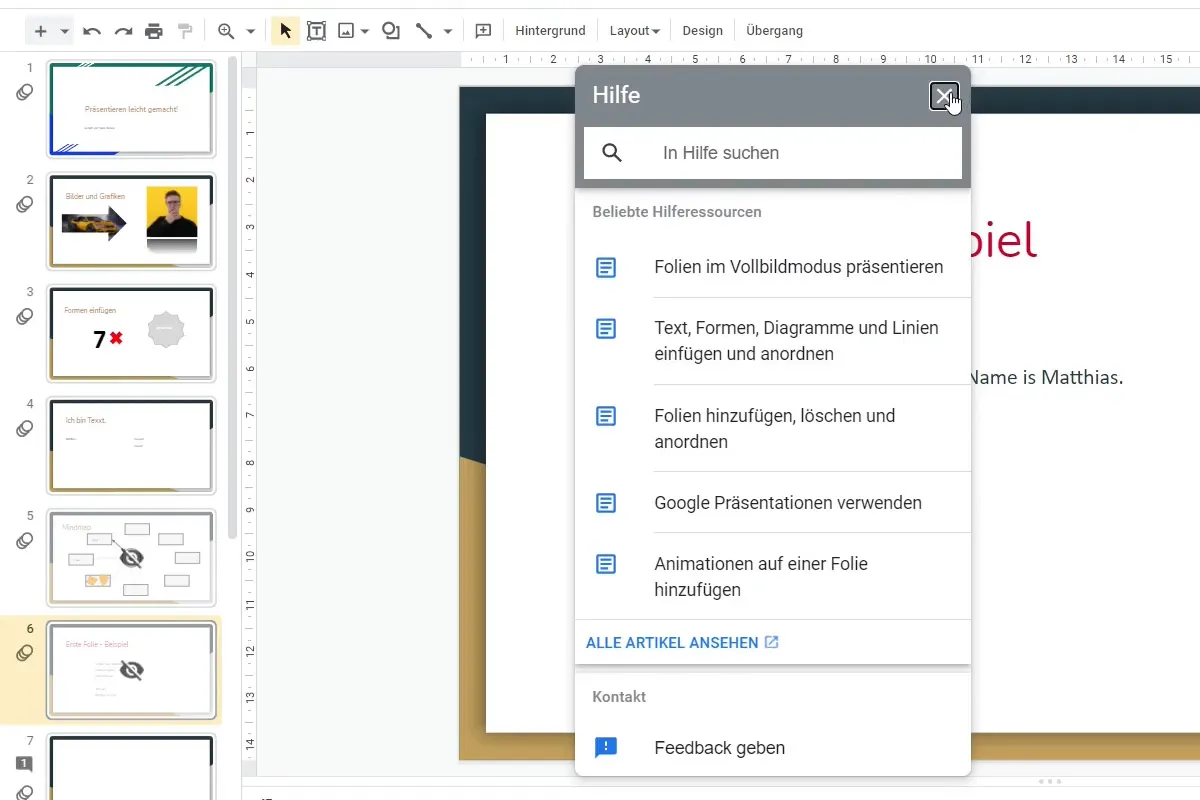 Google Slides-Tutorial: 13.1 | Die Hilfe-Leiste