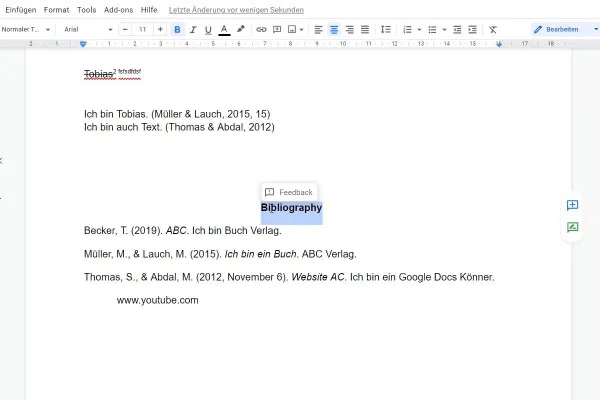 Google Docs-Tutorial: 11.3 | Zitate und Literaturverzeichnis