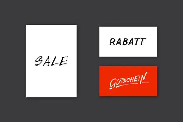 Käsinkirjoitettu Tarjous & Alennus: 05 | "Sale", "Rabatt", "Gutschein