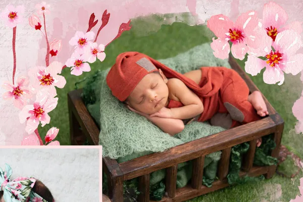 Photo collage "Cherry": 4 picture frames in delicate cherry blossom pink