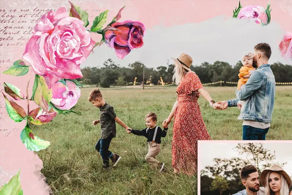 Fotocollage „Roses“: 4 Bilderrahmen in sanftem Rosenrosarot