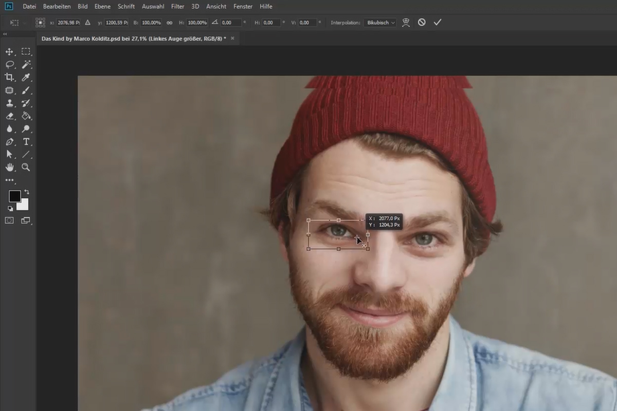Photoshop-arbeidsflyt: Portrett i babyansiktsstil - 2 øyne og hake.