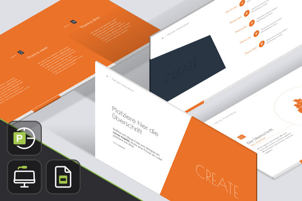 Kalvosuunnitelmat "Create" PowerPointille, Keynotelle, Google Slidesille