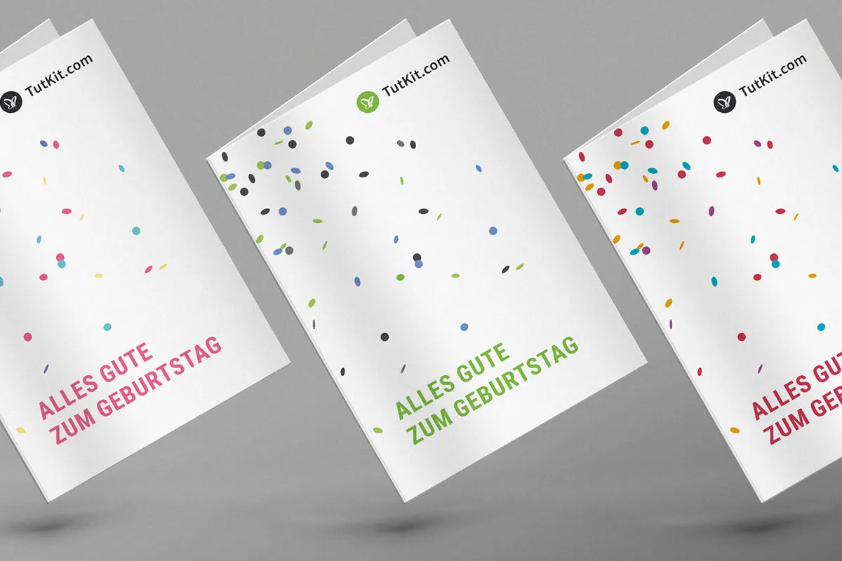 Tarjeta de cumpleaños de empresa: plantilla "Lluvia de confeti" (A5 vertical)