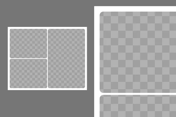 Template for a photo collage with 3 photos (1 portrait, 2 landscape, round corners)