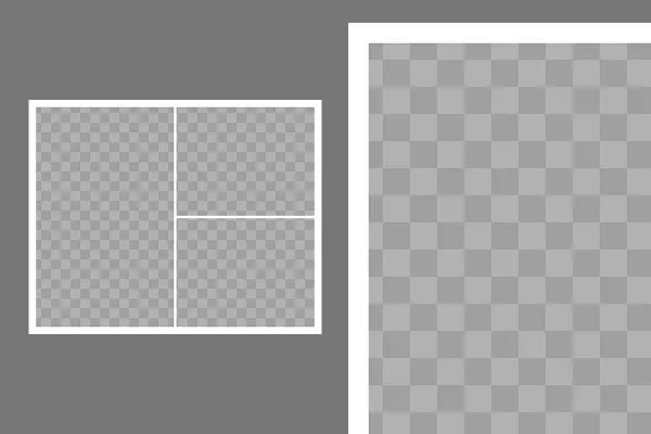Vorlage für eine Fotocollage mit 3 Fotos (1 hoch, 2 quer)