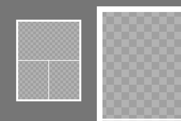 Modello per una fotocollage con 3 foto (2 verticali, 1 orizzontale)