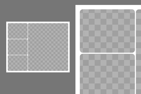 Template for a photo collage with 4 photos (3 left, 1 right, round corners)