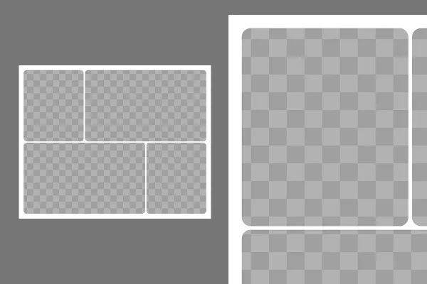 Vorlage für eine Fotocollage mit 4 Fotos (2 oben, 2 unten, runde Ecken)