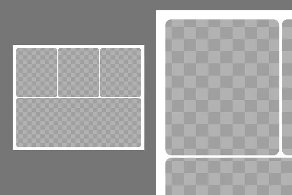 Template for a photo collage with 4 photos (3 top, 1 bottom, round corners)