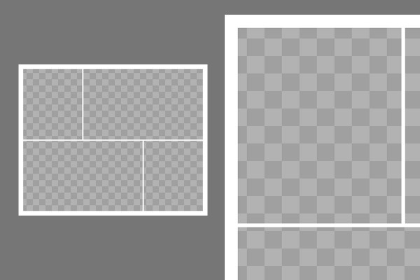 Modello per una fotocollage con 4 foto (2 in alto, 2 in basso)