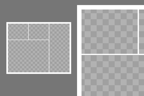 Modello per una fotocollage con 4 foto (3 a sinistra, 1 a destra)