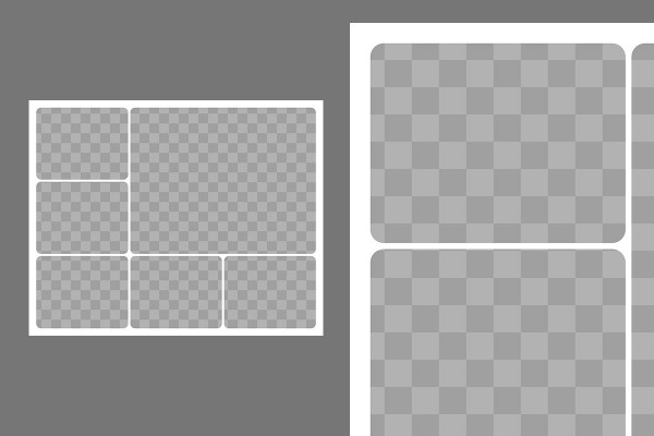 Modello per una fotocollage con 6 foto (1 scena principale, angoli arrotondati)