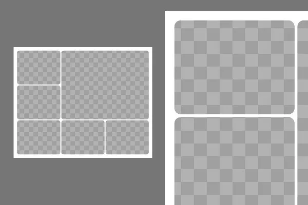 Template for a photo collage with 6 photos (1 main scene, round corners)