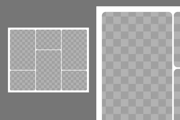 Template for a photo collage with 6 photos (dynamically arranged, round corners)