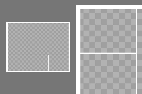 Modello per una fotocollage con 6 foto (1 scena principale)