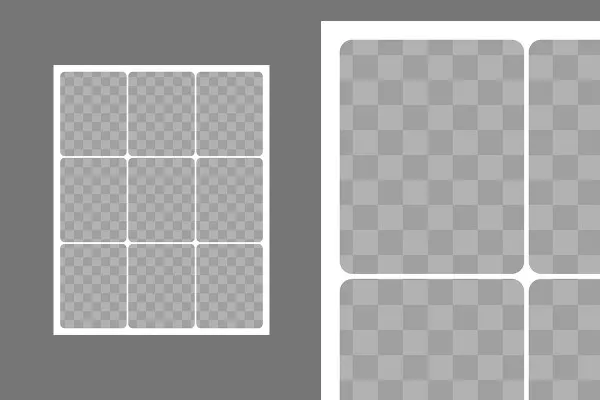 Template for a photo collage with 9 photos (portrait format, round corners)
