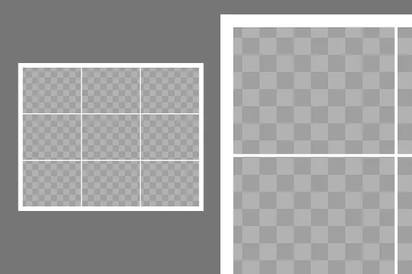 Template for a photo collage with 9 photos (landscape format)