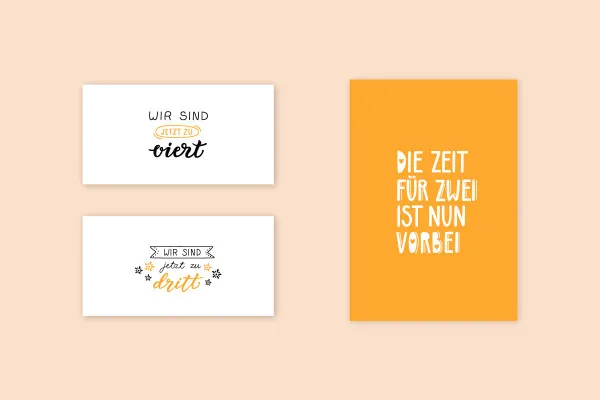 Handlettering Baby & Geburt: 16 | „Wir sind jetzt zu dritt/zu viert“, „Die Zeit für zwei ist nun vorbei“