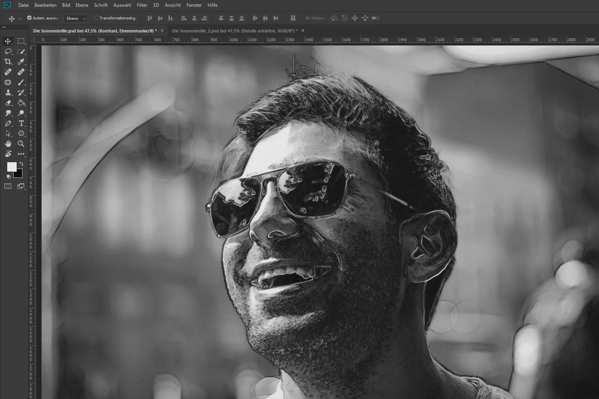 Modifica creativa di ritratti in Photoshop: Composizione "Gli occhiali da sole" - 2 contorni e texture