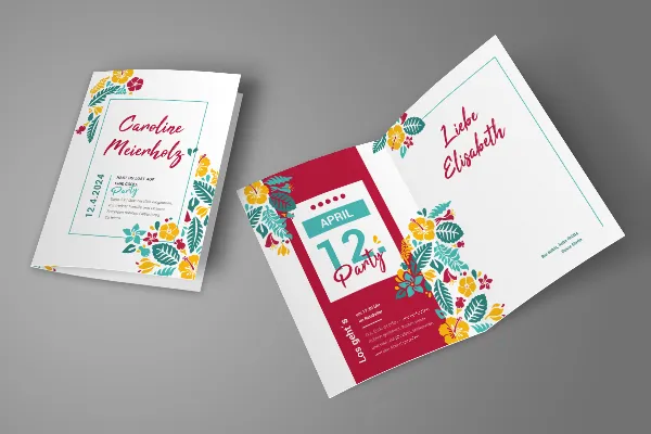 Цветочный шаблон для приглашения на день рождения в формате A5 (открытка) 