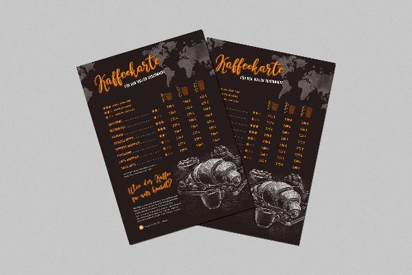 Créer un menu café : Modèle "Kaffeewelten