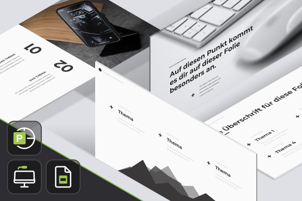 Modelli di design "MNML" per PowerPoint, Keynote e Google Slides.