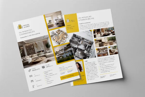 Brochure de haute qualité à deux faces pour les entreprises immobilières et les agences d'architecture