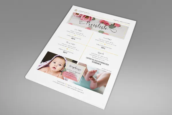Lista de precios - Plantilla para fotógrafos: Fotografía de bebés y recién nacidos (Versión 3)