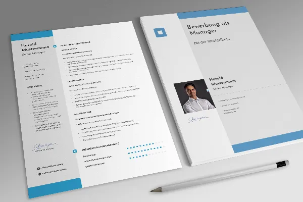 Työhakemuspohja managerille (m/w/d) sininen