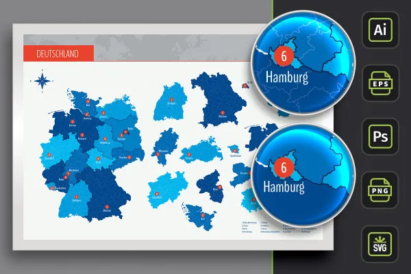 Deutschlandkarte in Vektorqualität – farbige Flächen