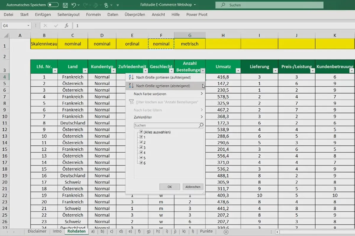 Statistik in Excel am Fallbeispiel einer Umfrage: 2.1 Modus