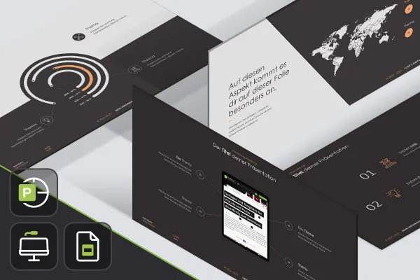 Sabloane de aspect „Curat“ pentru PowerPoint, Keynote, Google Slides.