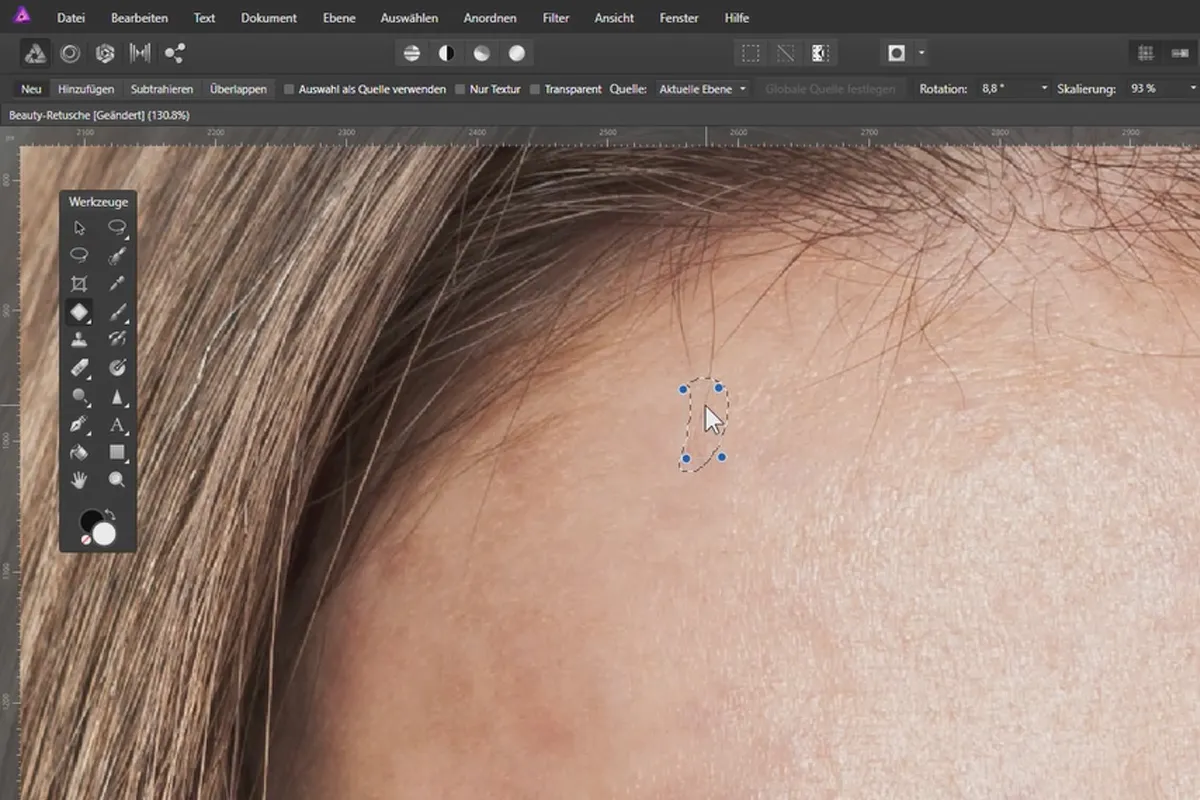 Beauty-Retusche in Affinity Photo: 03 | Strähnen entfernen