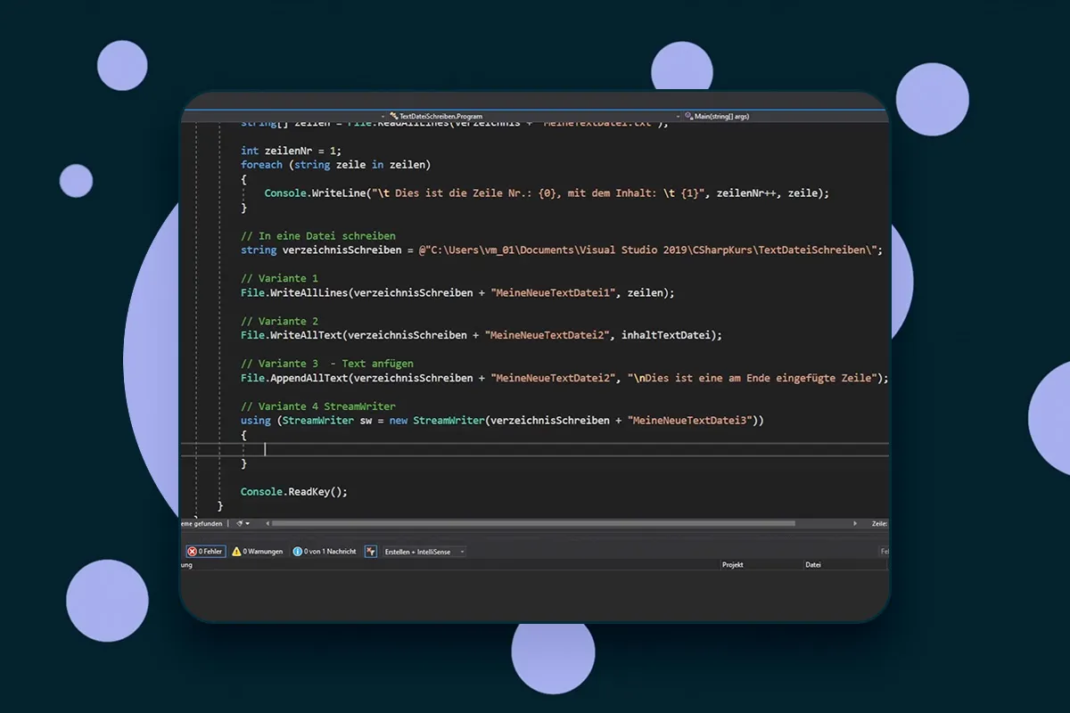 C#-Programmierung: 12.2 | Schreiben von Textdateien