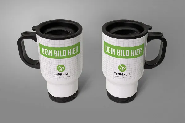 Mockup: Zwei Thermobecher mit Henkel