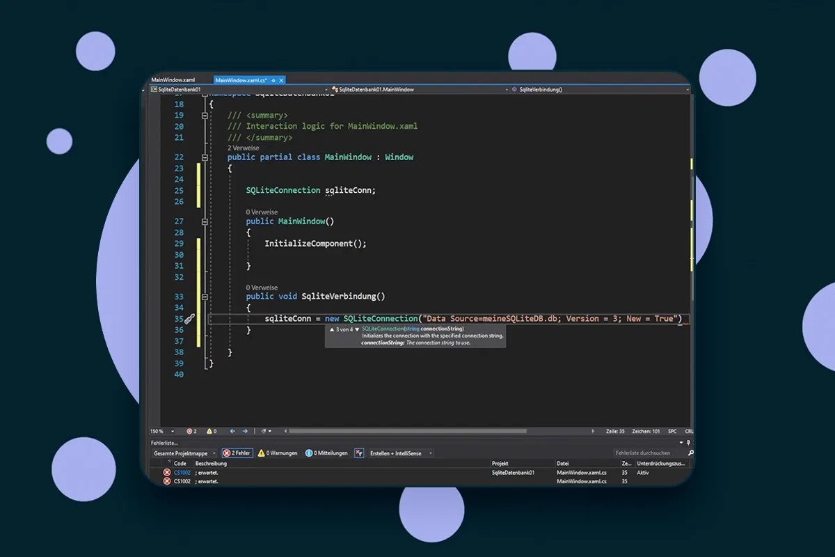 C#-Programmierung: 14.3 | Verbindung zur SQLite-Datenbank aufbauen (inkl. Connectionstring)