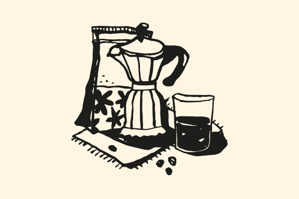 Ilustraciones con recipientes de café y té