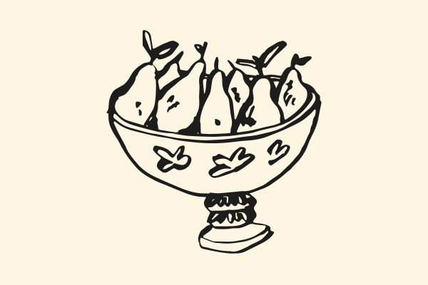 Varias ilustraciones de alimentos: Manzanas, cacerola, salero y co.